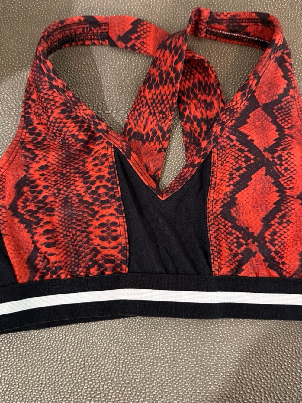 Beach Riot Red & Black Snake Print Crossback Sports Bra